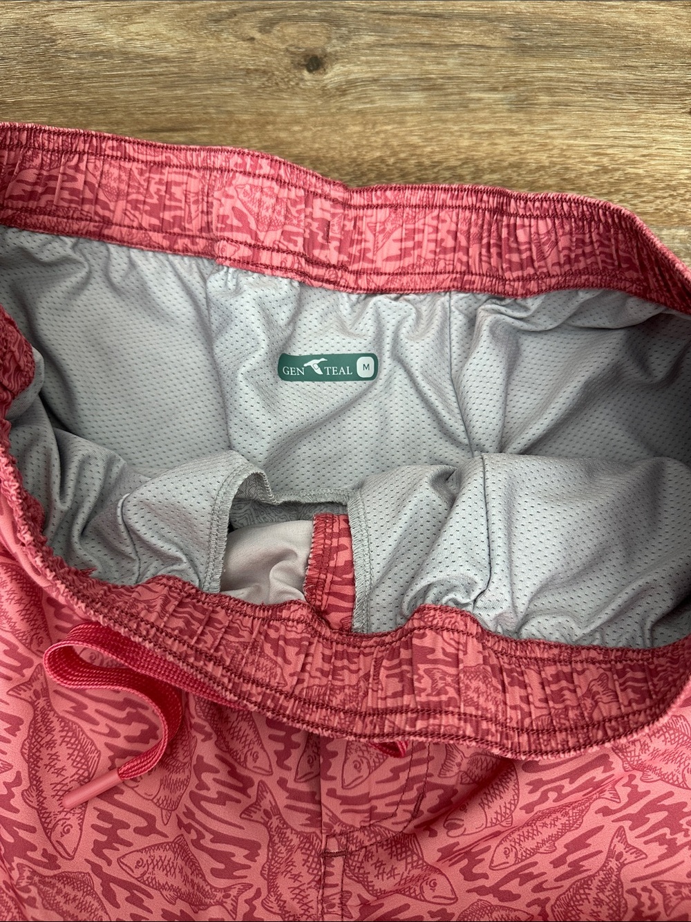 Men's Pink Patterned Swim Trunks with Drawstring - Picture 2 of 4